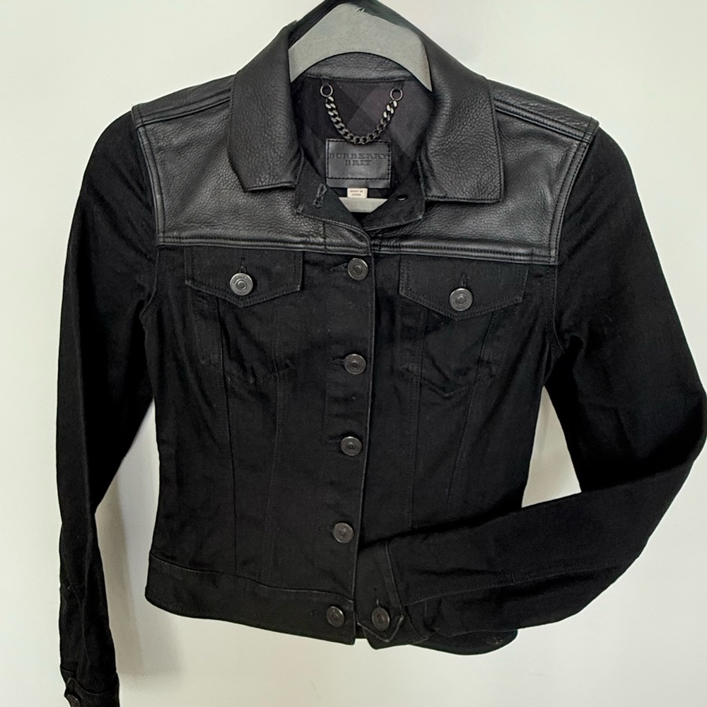 Burberry Women's Black Denim and Leather Jacket
